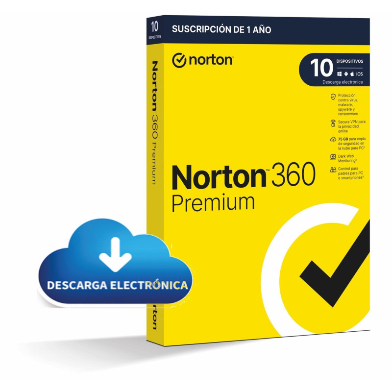 ANTIVIRUS ESD NORTON 360 PREMIUM 75GB ES 1 USER 10 DEVICE