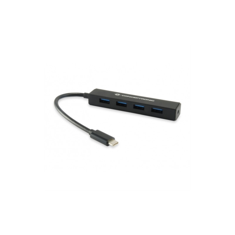 Conceptronic - Hub USB 3.1 Tipo-C a 4 USB - Diseño compacto - Negro