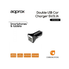 CARGADOR 2XUSB APPROX COCHE NEGRO