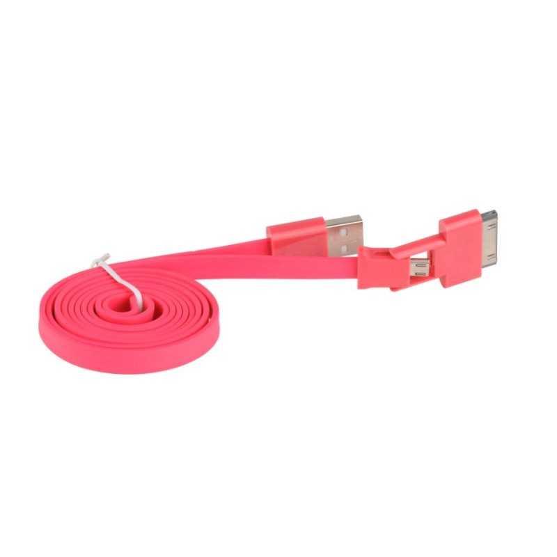 CABLE 3GO USB A MICRO USB Y APPLE 30 PIN PLANO ROJ