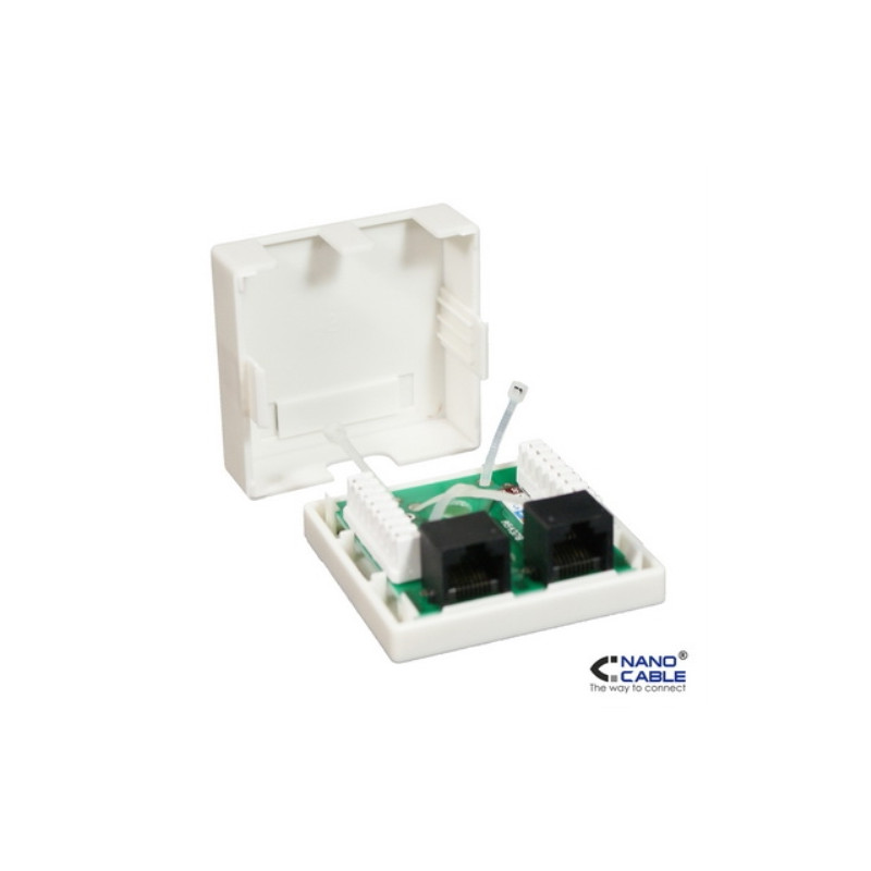 Nanocable - Roseta de superficie RJ45 CAT.5E UTP 2 tomas - color BLANCO