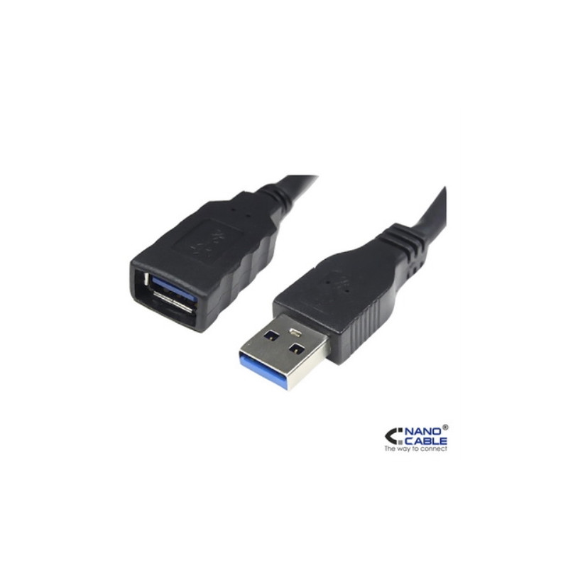 Nanocable - Cable alargador USB 3.0 de 2m conexión A/M-A/H - color NEGRO