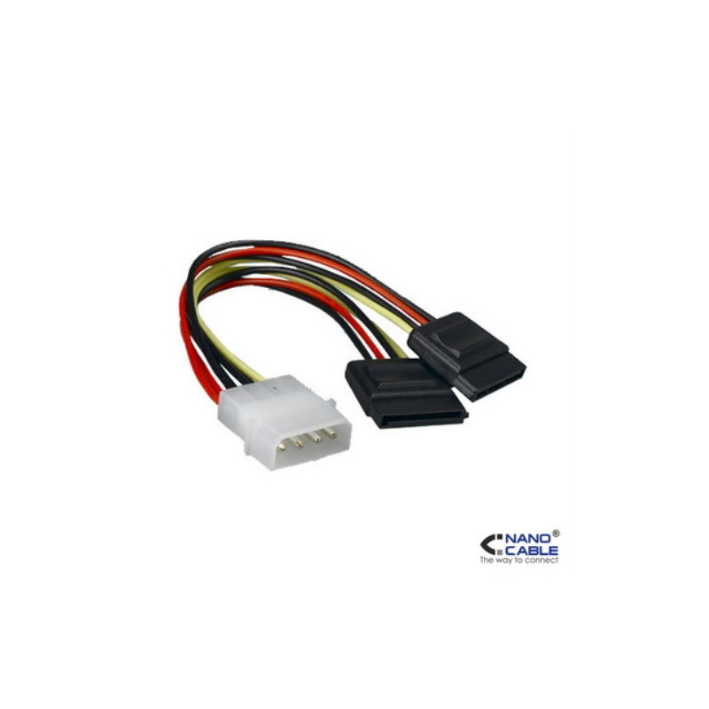 Nanocable - Cable adaptador 20cm de Molex a SATA de alimentación conexión 5.25"(MOLEX 4PIN)/M-2xSATA/H