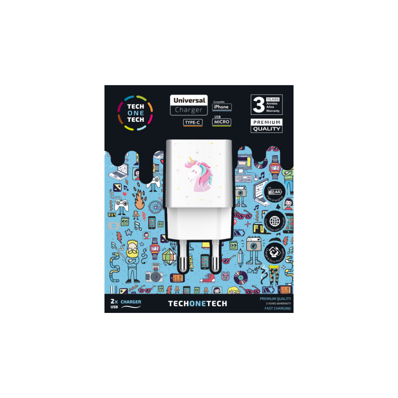 CARGADOR 5V 2 X USB T1T 2.4A UNICORNIO DREAM