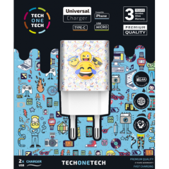 CARGADOR 5V 2 X USB T1T 2.4A EMOJITECH SMILE