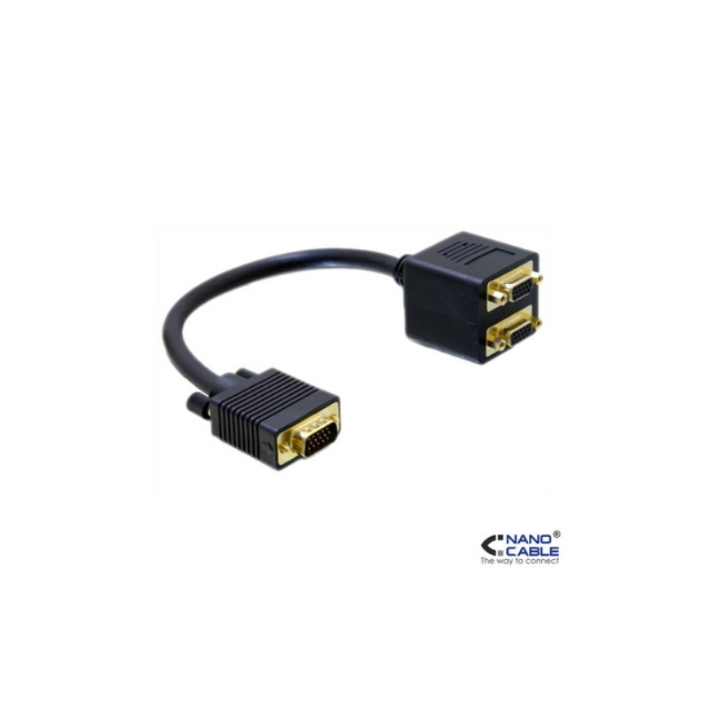 Nanocable - Cable BIFURCADOR SVGA (3C+9) - cable 20cm - conexión HDB15/M-2xHDB15/H - Contactos ORO - para duplicar señal VGA