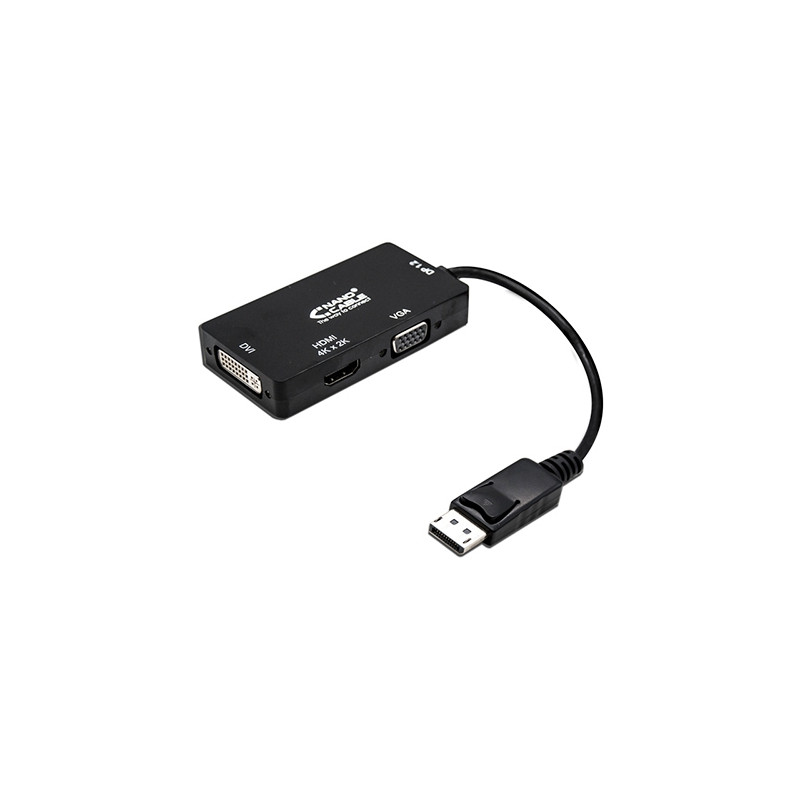 Nanocable - Conversor Displayport a VGA / DVI / HDMI - 3 en 1 - 15cm - Negro