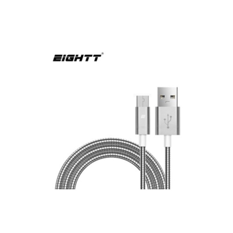 Eightt - Cable USB a MicroUSB 1.0M - Trenzado de Nylon - Color Plata