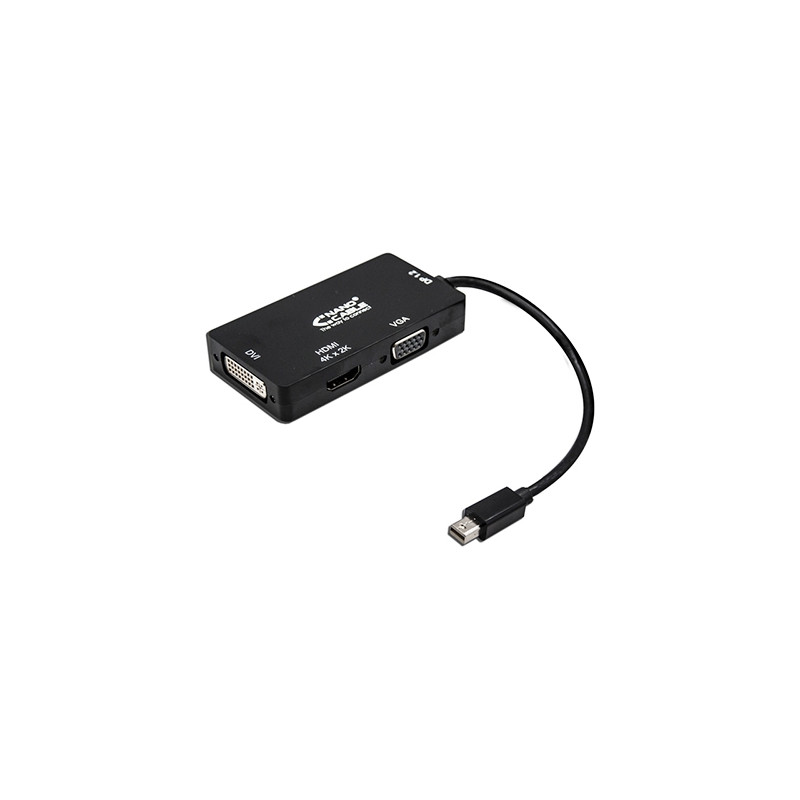 Nanocable - Conversor MiniDisplayport a VGA / DVI / HDMI - 3 en 1 - 15cm - Negro