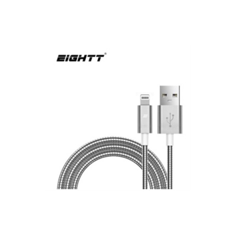 Eightt - Cable USB a Iphone  Lightning - 1.0M - Trenzado de Nylon - Color Plata