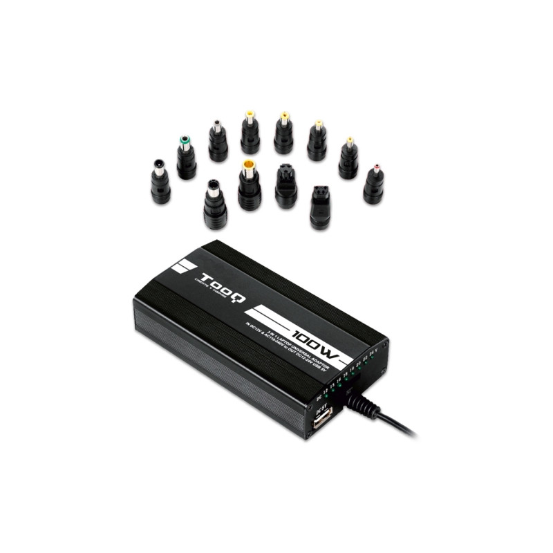 TooQ - Cargador de portatil universal TQLC-100BS01M - 100W - 3en1 - 1xUSB - 12 Conectores - Selector manual 12-24v