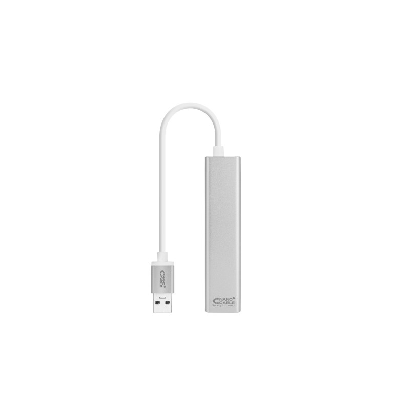 Conversor USB 3.0 a Ethernet Gigabit RJ45 + 3xUSB 3.0 - Plata - 15 cm