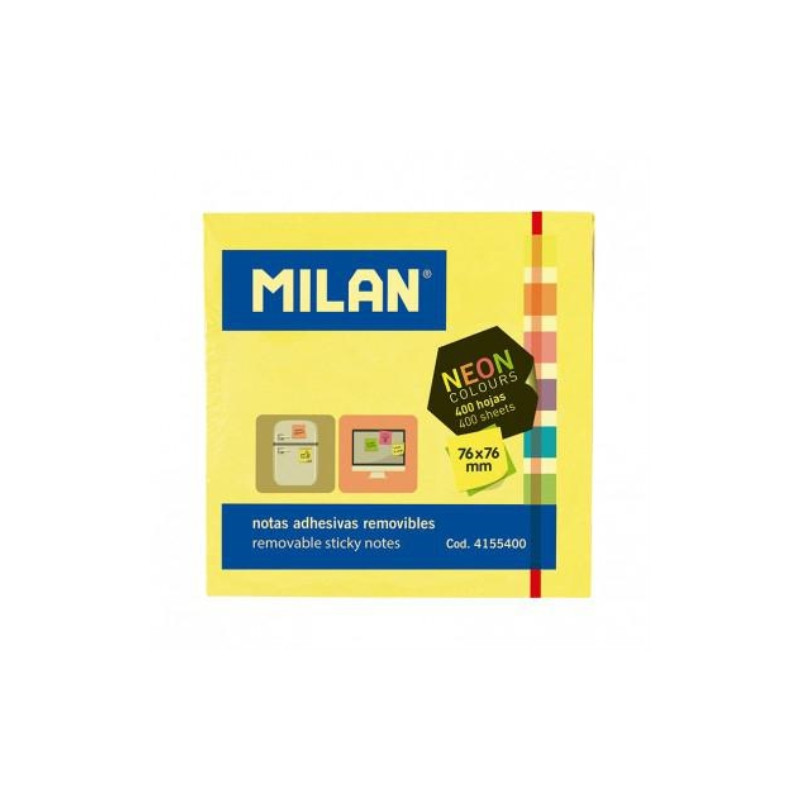 MILAN BLOC NOTAS ADHESIVAS CUBO 400 NOTAS 76X76 COLORES NEON