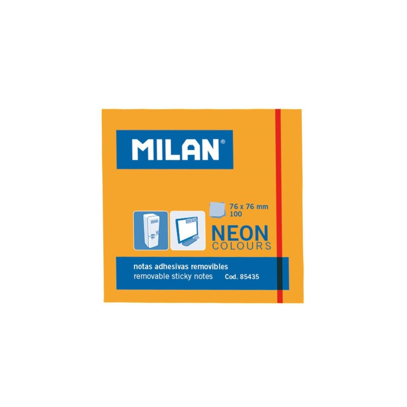 MILAN BLOC NOTAS ADHESIVAS 100 HOJAS 76X76MM NARANJA NEÓN - 10U.