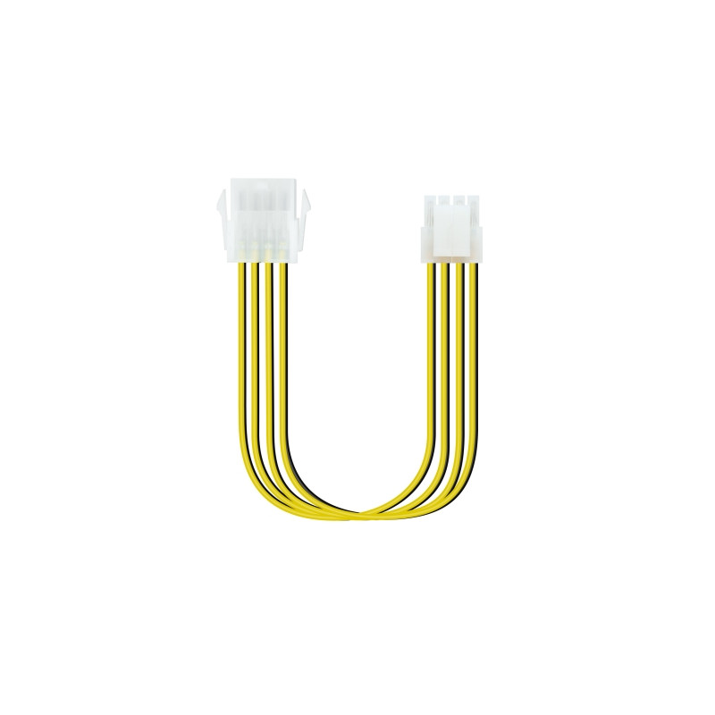 Nanocable - Cable de Alimentación Extensor para Fuentes de Alimentación - 8 Pines/H-4+4 Pines/M - Negro/Amarillo - 30 cm