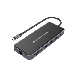 ADAPTADOR USB-C 12IN1 CONCEPTRONIC HDMIx2 VGA USB-C DATOS USB-A AUDIO LAN GIGABIT LECTOR DE TARJETAS