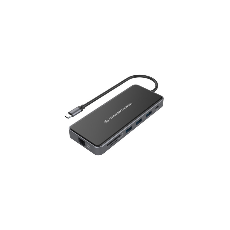 ADAPTADOR USB-C 12IN1 CONCEPTRONIC HDMIx2 VGA USB-C DATOS USB-A AUDIO LAN GIGABIT LECTOR DE TARJETAS