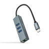 CONVERSOR USB-C ETHERNET GB +3xUSB3.0 GRIS 15 CM