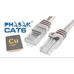 Cable de red UTP Phasak Cat. 6 Cu 10 m. gris