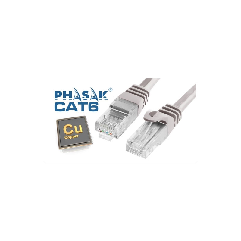 Cable de red UTP Phasak Cat. 6 Cu 10 m. gris