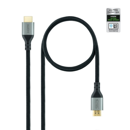 Nanocable - Cable HDMI 2.1 Certificado Ultra HS M-M - Negro - 2 M - Conector de aluminio de alta calidad blindado en oro