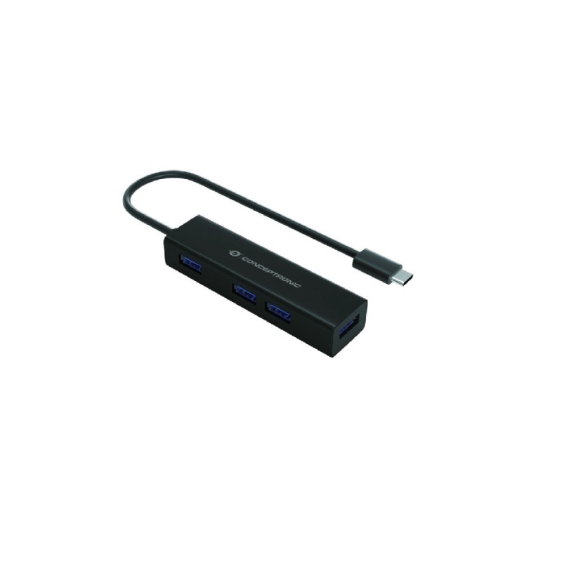 HUB USB-C 3.0 CONCEPTRONIC HUBBIES07B 4 PUERTOS USB 3.0 COLOR NEGRO CARCASA DE ALUMINIO