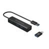 HUB USB-C 3.0 CONCEPTRONIC HUBBIES07B 4 PUERTOS USB 3.0 COLOR NEGRO CARCASA DE ALUMINIO CON ADAPTADOR USB-C A USB-A