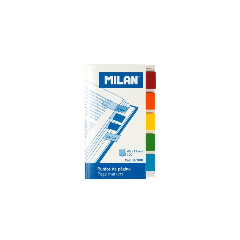 MILAN MARCADORES DE PÁGINA 100 PUNTOS 45X12MM 5 COLORES TRANSPARENTES