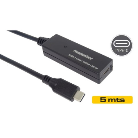 Cable USB extensor 3.1 C Macho - USB 3.1 C Hembra Gen1 - 5 m - Negro