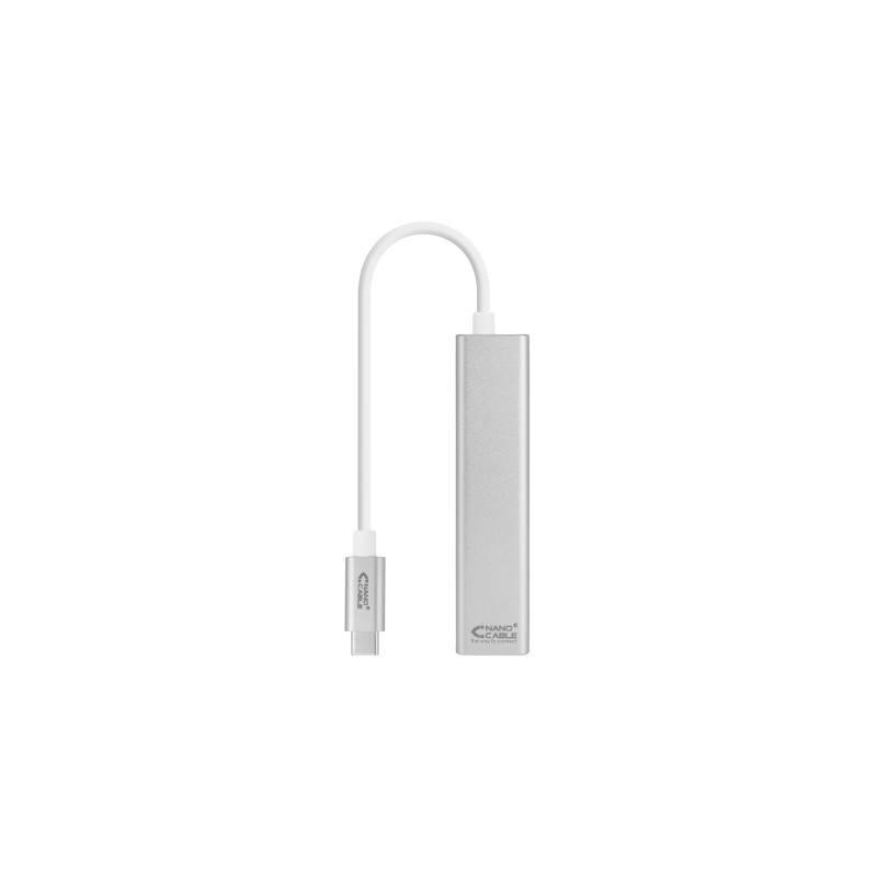 Nanocable - Conversor USB-C a Ethernet Gigabit + 3xUSB 3.0 - Plata - 15 cm