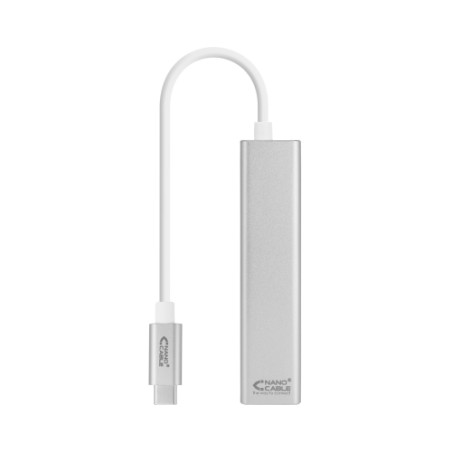 Nanocable - Conversor USB-C a Ethernet Gigabit + 3xUSB 3.0 - Plata - 15 cm