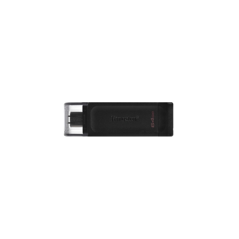 Kingston - DataTraveler 70 Memoria USB 64GB - USB-C 3.2 Gen 1 - Con Tapa - Enganche para Llavero - Color Negro