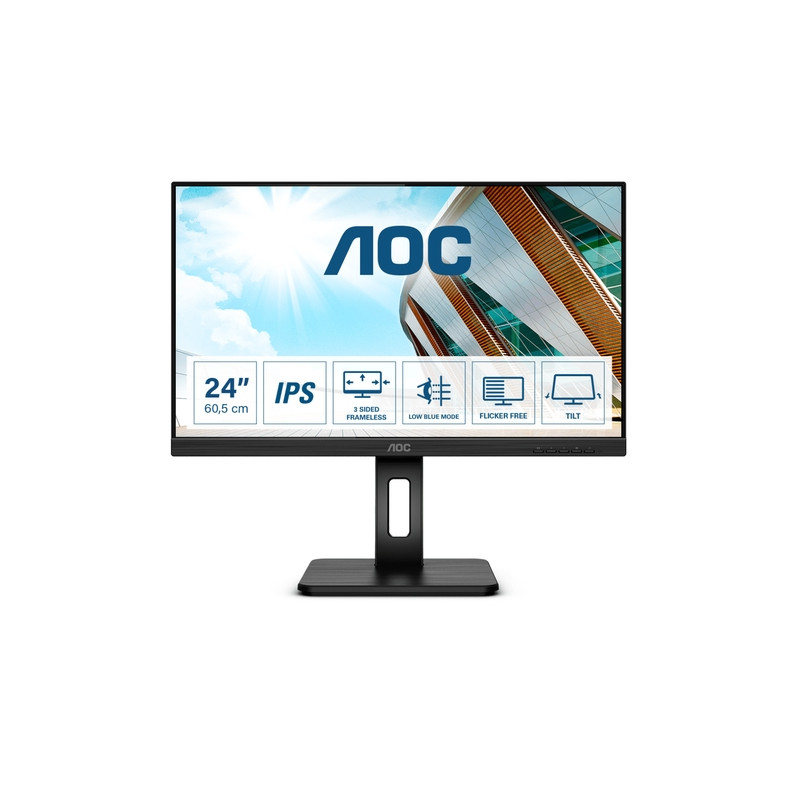 AOC Monitor 24P2Q 61cm/24" (1920x1080) 16:9 4ms HDMI DVI VGA DisplayPort VESA Pivot Speaker Full HD Black