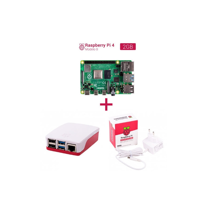 Kit Raspberry Pi 4 2GB + Caja blanca - Alimentación blanca