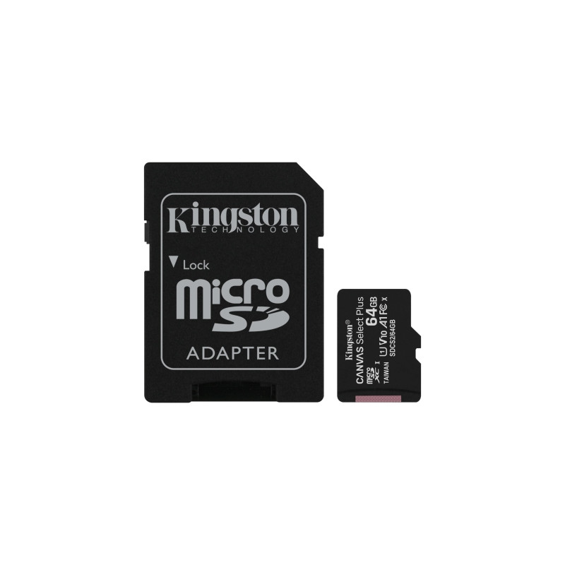 Kingston Tarjeta Micro SDHC 64GB Clase 10 100MB/s Canvas Select Plus