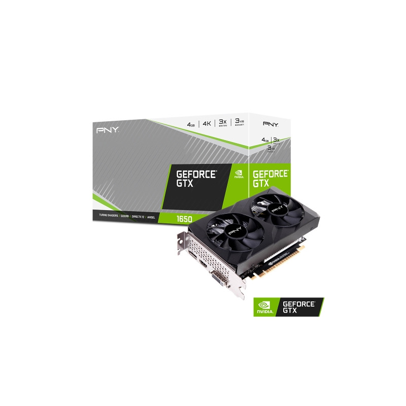 PNY GeForce GTX 1650 Dual Fan - 4GB GDDR6 - 1 x DP - 1 x HDMI - 1 x DVI-D - Alimentación 6-pin - Adaptador no incluido